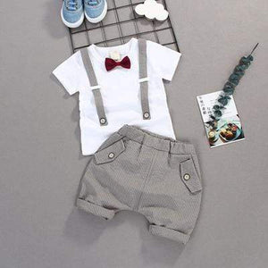 Mindful Yard Boys Clothing Grey / 4T Boys Summer T shirt, Shorts, And Bow Tie Clothing Sets