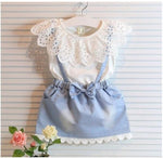 Mindful Yard Clothing Sets 2T / White / Denim Blue Cute Sleeveless Denim Bowknot Girls Dresses