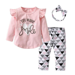 Mindful Yard Clothing Sets Cute 3-Pcs Baby Girl Pink Ruffle Sleeve Top, Pant, and Headband