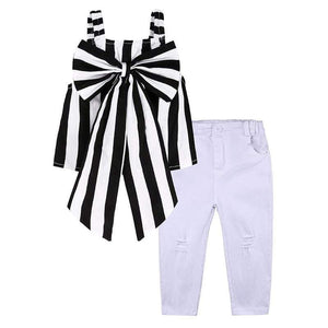 Girls Fashionable Stripe Strapless Clothing Set - Mindful Yard