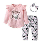 Mindful Yard Clothing Sets Pink / 3M Cute 3-Pcs Baby Girl Pink Ruffle Sleeve Top, Pant, and Headband