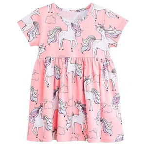 Comfortable Girl's Summer Colorful Unicorn Dresses - Mindful Yard
