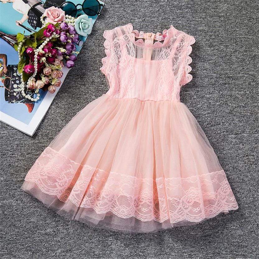 Mindful Yard Dresses Pink w/Lace / 3 Elegant Girl's Princess Summer Dresses