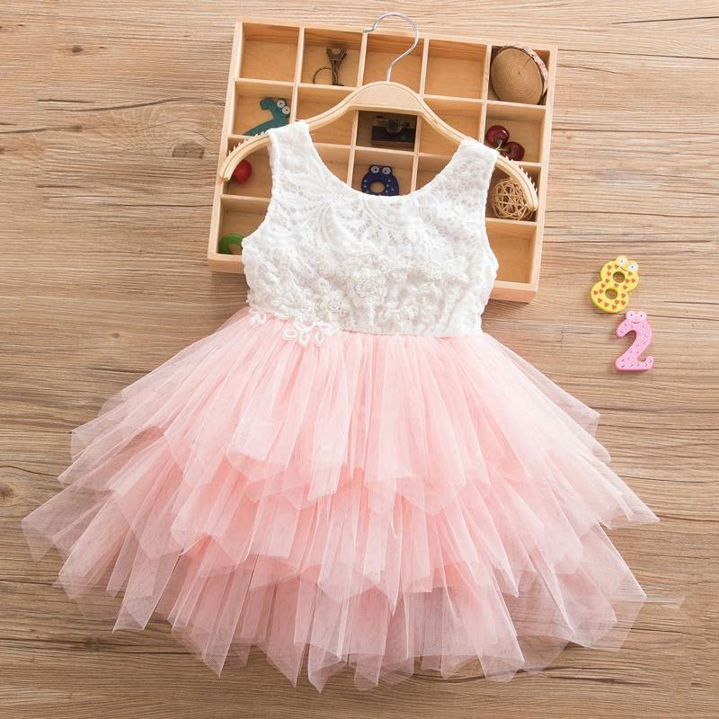 Mindful Yard Dresses White w/Pink Tutu / 3 Elegant Girl's Princess Summer Dresses