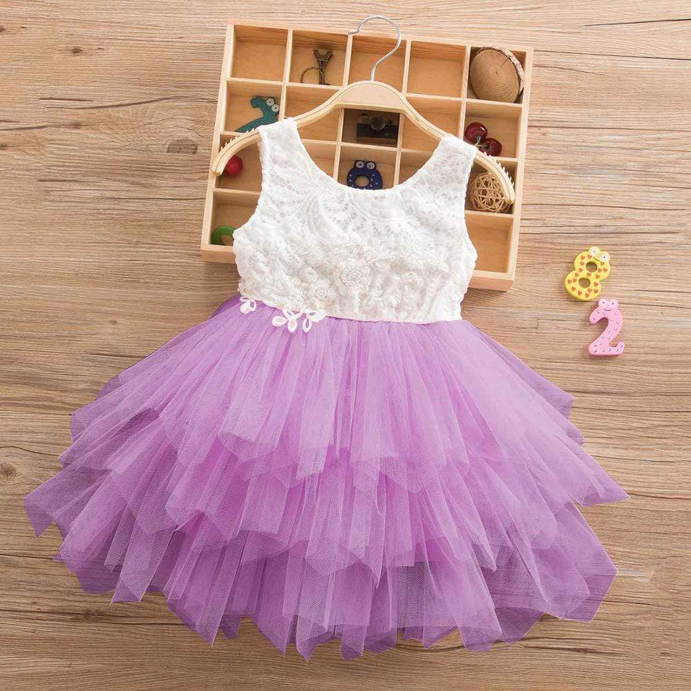 Mindful Yard Dresses White w/Purple Tutu / 3 Elegant Girl's Princess Summer Dresses