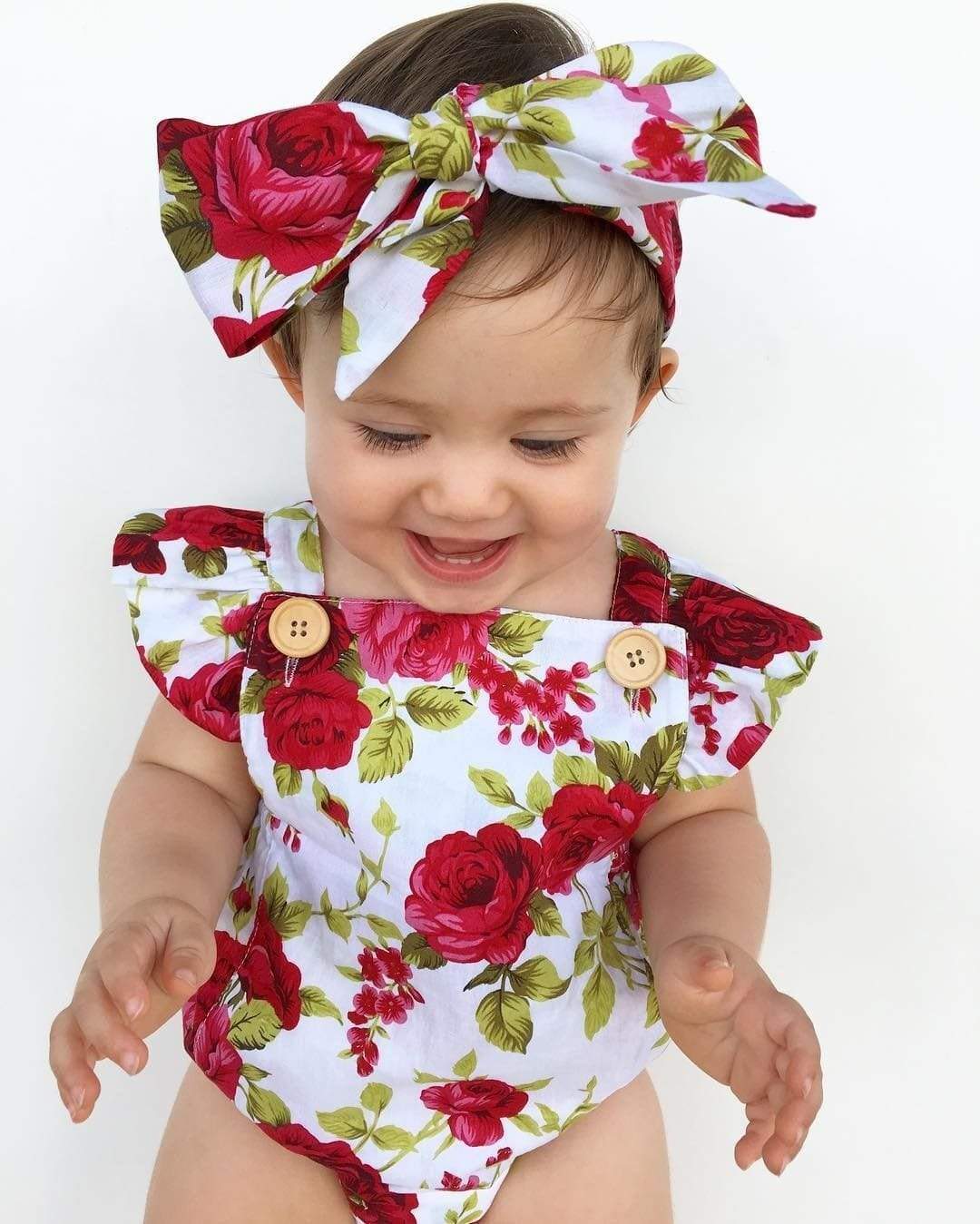 Mindful Yard Rompers Floral Baby Girl Romper With Bow Headband