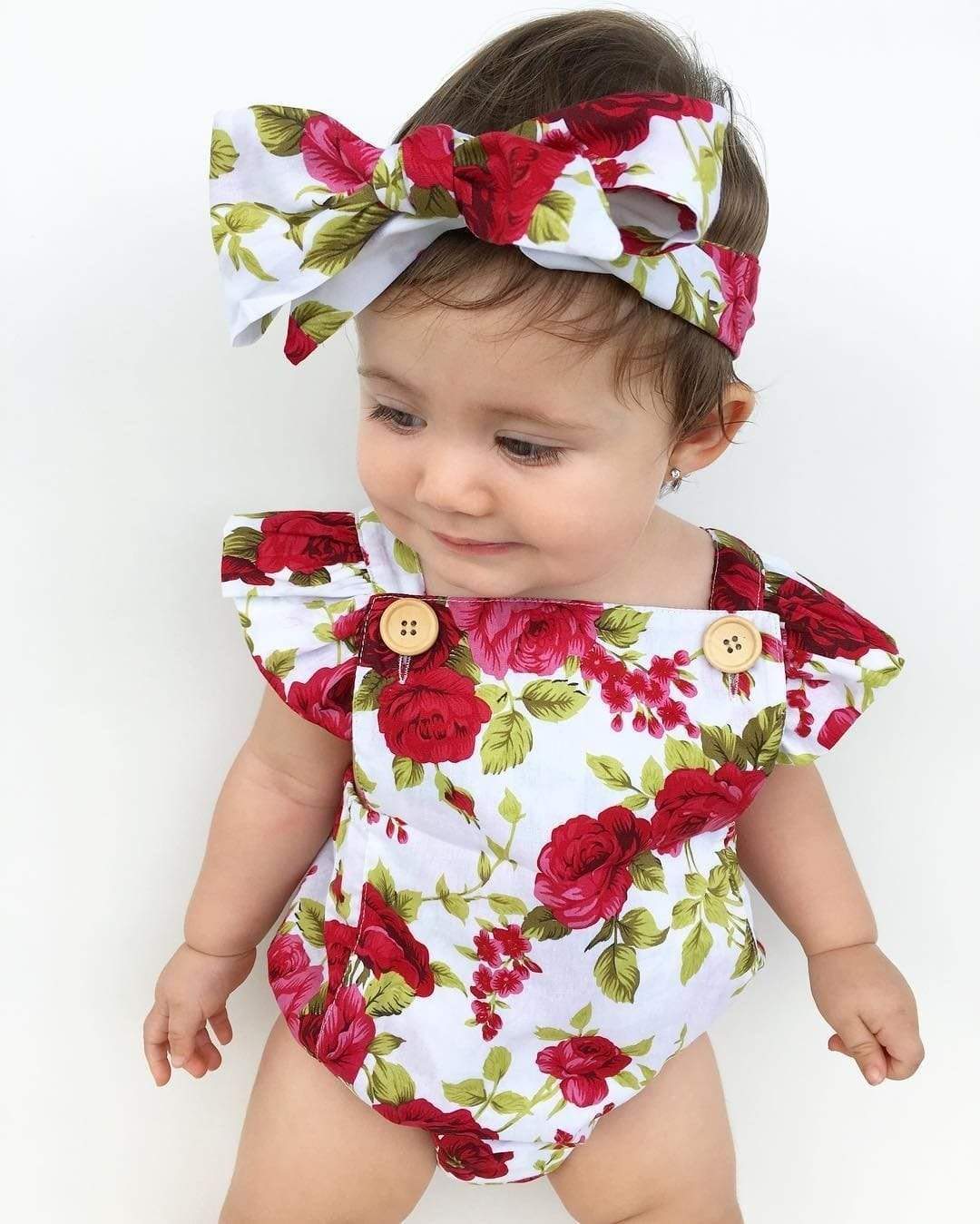 Mindful Yard Rompers Floral Baby Girl Romper With Bow Headband
