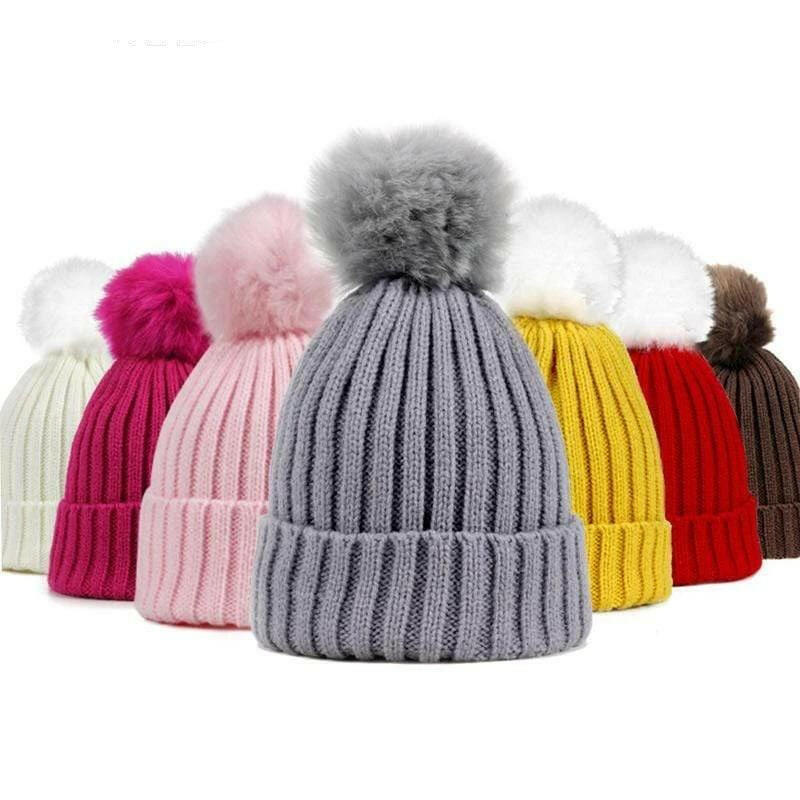 Mindful Yard Skullies & Beanies Children's Warm Fur Pom Pom Winter Hats