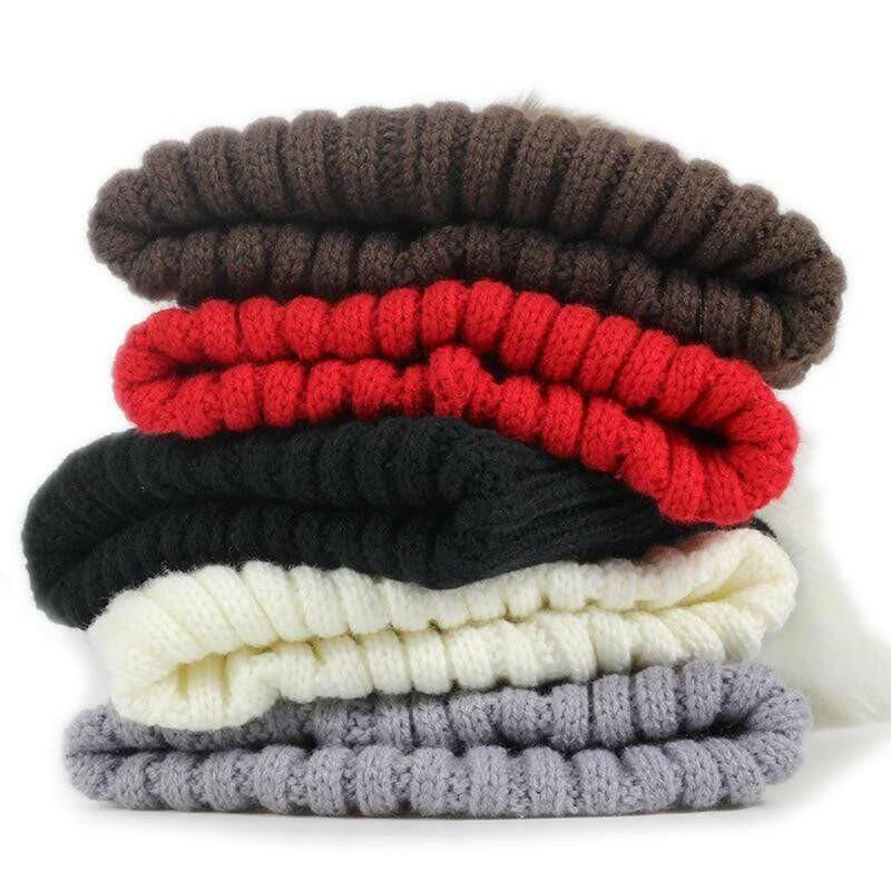 Children's Warm Fur Pom Pom Winter Hats.